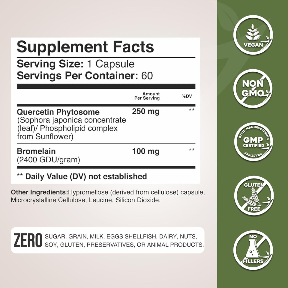 Gade Nutrition Quercetin Phytosome With Bromelain I Highly Purified 95% I 50X Higher Absorption - Most Effective Form Of Quercetin Enhanced With Bromelain I Made In Usa -Supplement For Men And Women