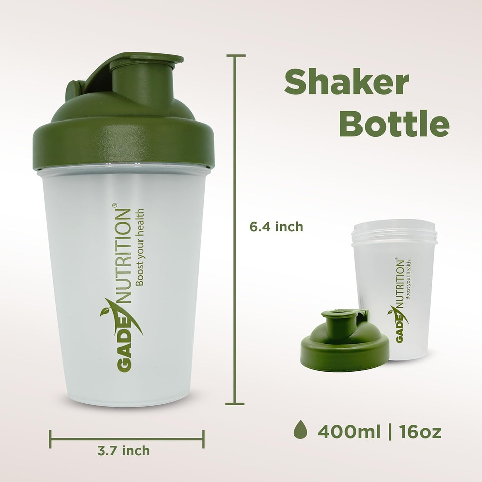 Gade Nutrition Shaker Bottle Blender - 16Oz - 400Ml | Bpa Free And Phthalate-Free | Pre Workout Protein Drink Cocktail Shaker Cup, Leak Proof Lid