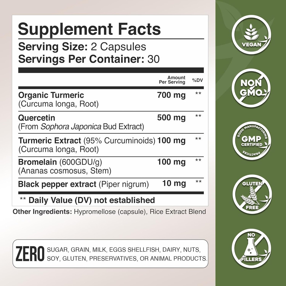 Gade Nutrition Turmeric Quercetin With Bromelain Supplement | Supplement In Capsules For Immune Support, Allergy Relief, Joint Support | Non-Gmo, Gluten-Free, Made In Usa