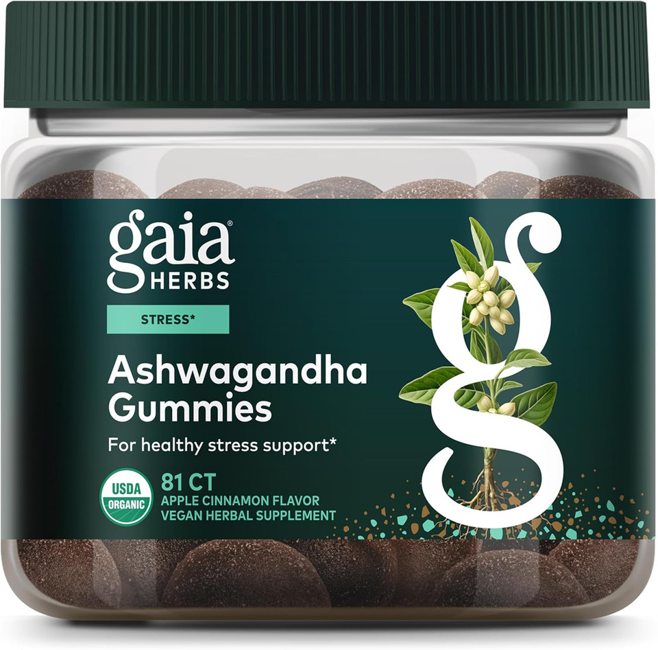 Gaia Herbs Organic Ashwagandha Gummies, Stress Support, Cinnamon, Ginger, Gluten Free, Vegan, 120 Count