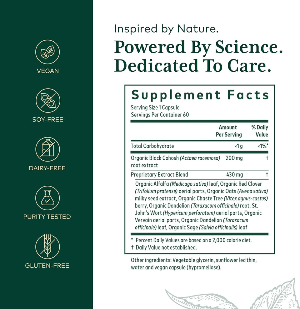 Gaia Herbs Pro Female Support Formula - Supports Healthy Pms & Menopause Fluctuations With Alfalfa Leaf Black Cohosh Root Extract Dandelion Root & More* - Vegan - 60 Liquid Phyto-Caps (60 Servings)