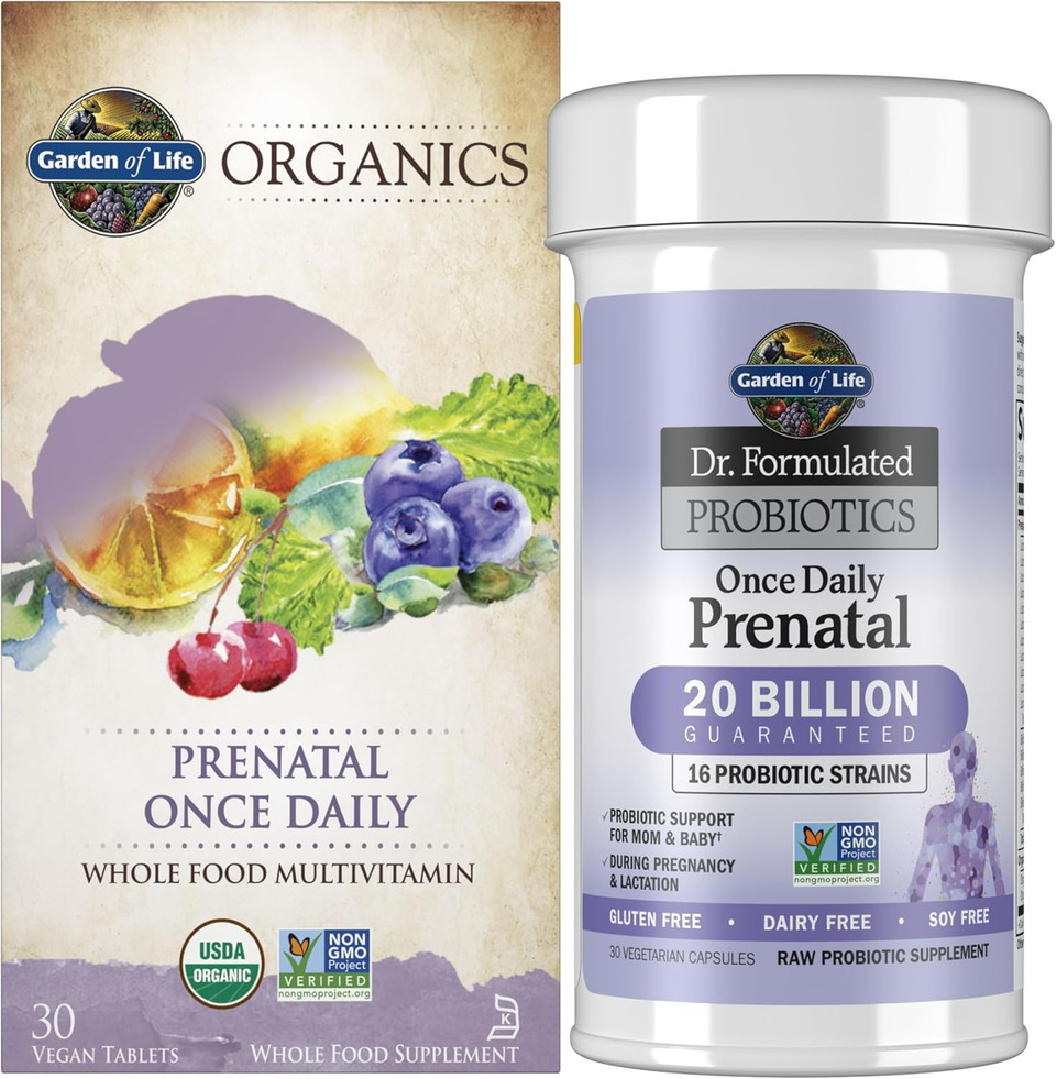 Garden Of Life Once Daily Prenatal Bundle: Organics Prenatal Once Daily Multivitamin, 30 Vegan Tablets + Dr. Formulated Once Daily Prenatal Probiotics 20 Billion Cfu, 30 Vegetarian Capsules