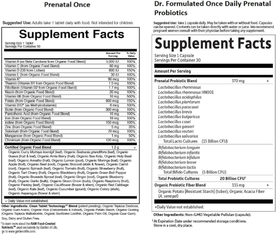 Garden Of Life Once Daily Prenatal Bundle: Organics Prenatal Once Daily Multivitamin, 30 Vegan Tablets + Dr. Formulated Once Daily Prenatal Probiotics 20 Billion Cfu, 30 Vegetarian Capsules