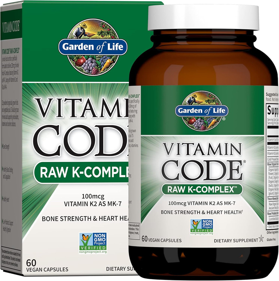 Garden Of Life Vitamin K2 And K1, Vitamin Code Vegan K Complex Vitamin For Bone Strength And Heart Health, Vitamin K1 And K2, Omega Rich Flax Seed Oil, Trace Minerals, Probiotics, 60 Day Supply