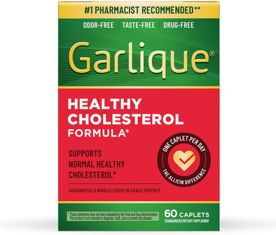 Garlique Garlic Extract Supplement, Healthy Cholesterol Formula, Odorless & Vegan, 60 Caplets