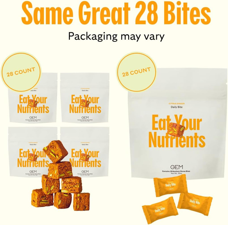 Gem Daily Multivitamin For Women & Men, 20+ Vitamins & Minerals Zinc, Vitamin D, B, K, Folic Acid, Turmeric, Beta Glucan Glp-1 Booster, Supports Gut, Skin, Brain, Immunity (Citrus Ginger, 28 Servings)