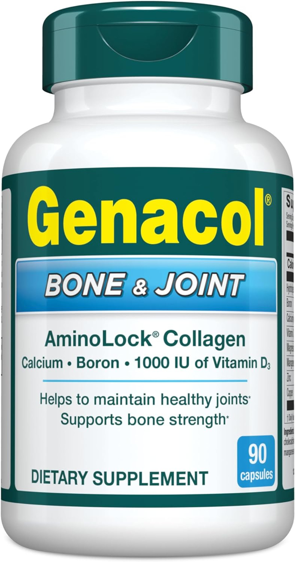 Genacol Bone & Joint  Calcium, Vitamin D3, Boron & Ultra-Hydrolyzed Collagen, Health Supplement, Supports Bone Strength, 90 Capsules (30-Day Supply)