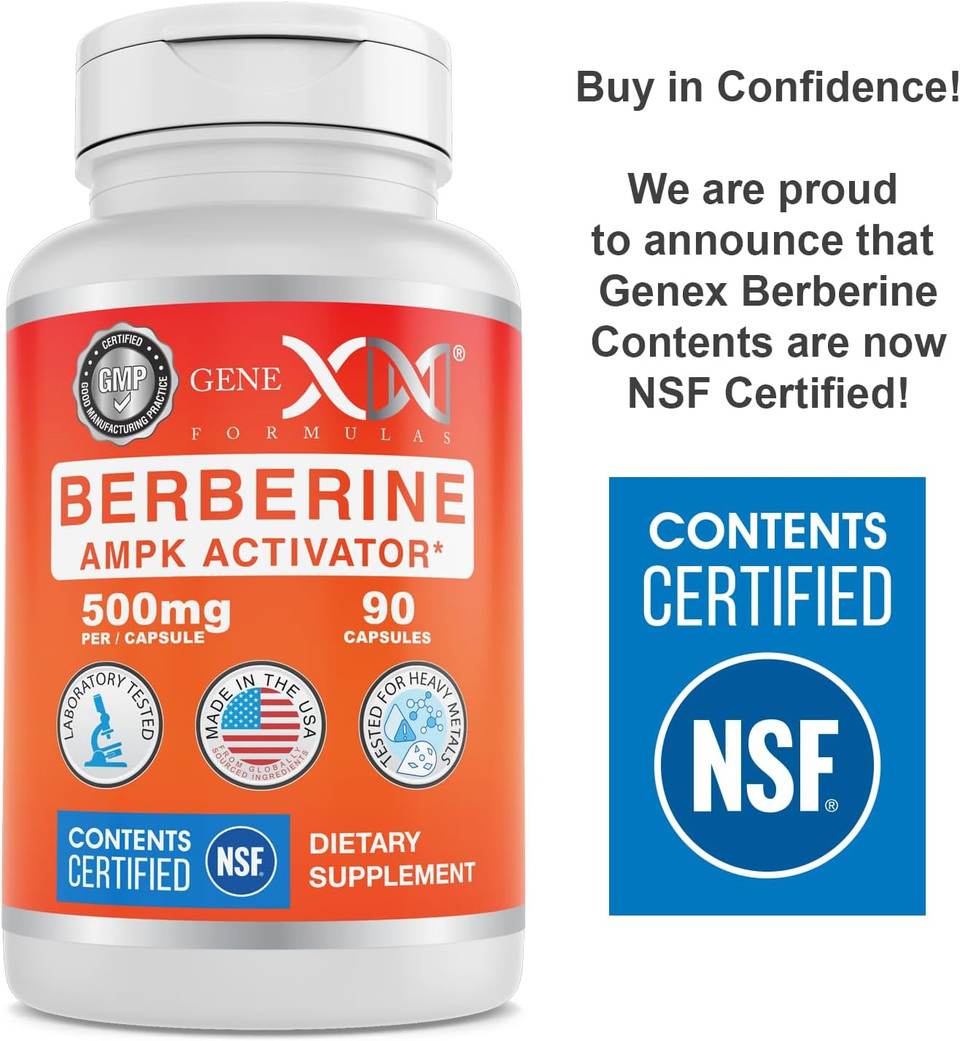 Genex Formulas Berberine Hcl 500Mg (90 Capsules) - Nsf Certified For Safety, Quality & Label Accuracy - Supports Immune Health - Non-Gmo, Gluten Free, Vegetarian