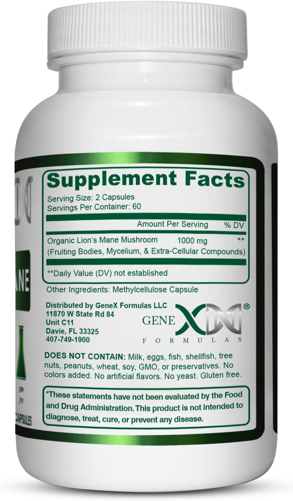 Genex Formulas Lions Mane Supplement With 100% Lions Mane Extract - Nootropics Brain Support Supplement 1000Mg/Serving - (120 Capsules)