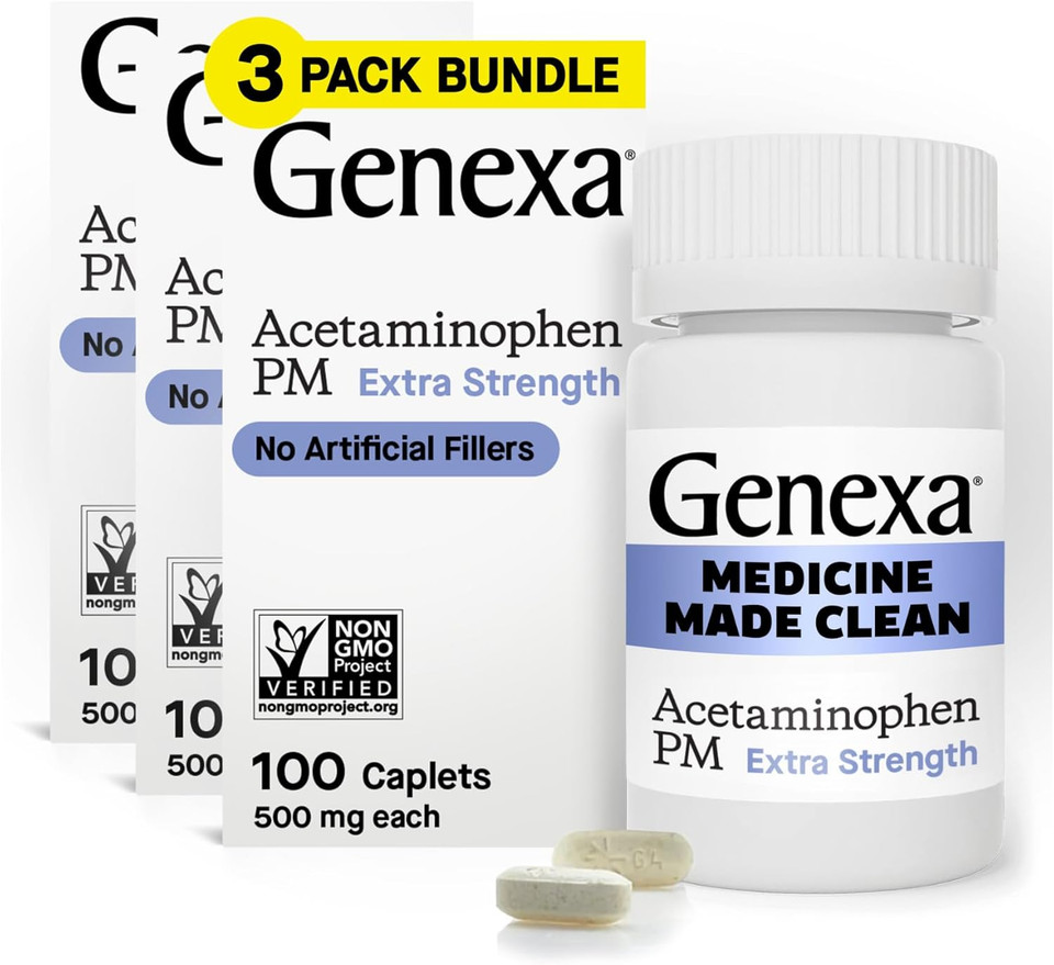 Genexa Clean Acetaminophen Extra Strength, Dye Free Pain Reliever & Fever Reducer, 0% Artificial Additives, Pain Relief For Headache, Backache, Toothache, & Minor Arthritis, 500Mg Caplets, 300 Ct