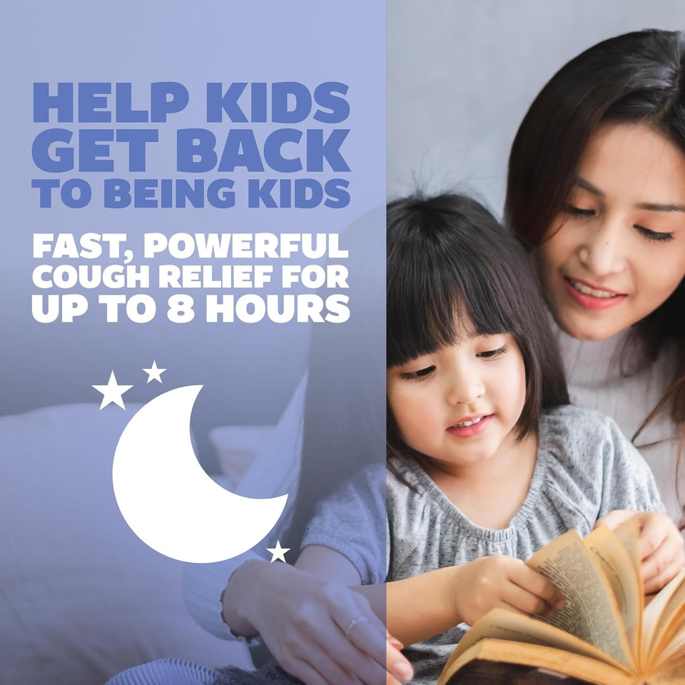 Genexa Clean Kids' Long-Acting Nighttime Cough Medicine, Dye Free, 0% Artificial Additives, ChildrenS Cough Suppressant, Relief For Runny Nose & Sneezing, Ages 6+, Organic Blueberry Flavor, 4 Fl Oz