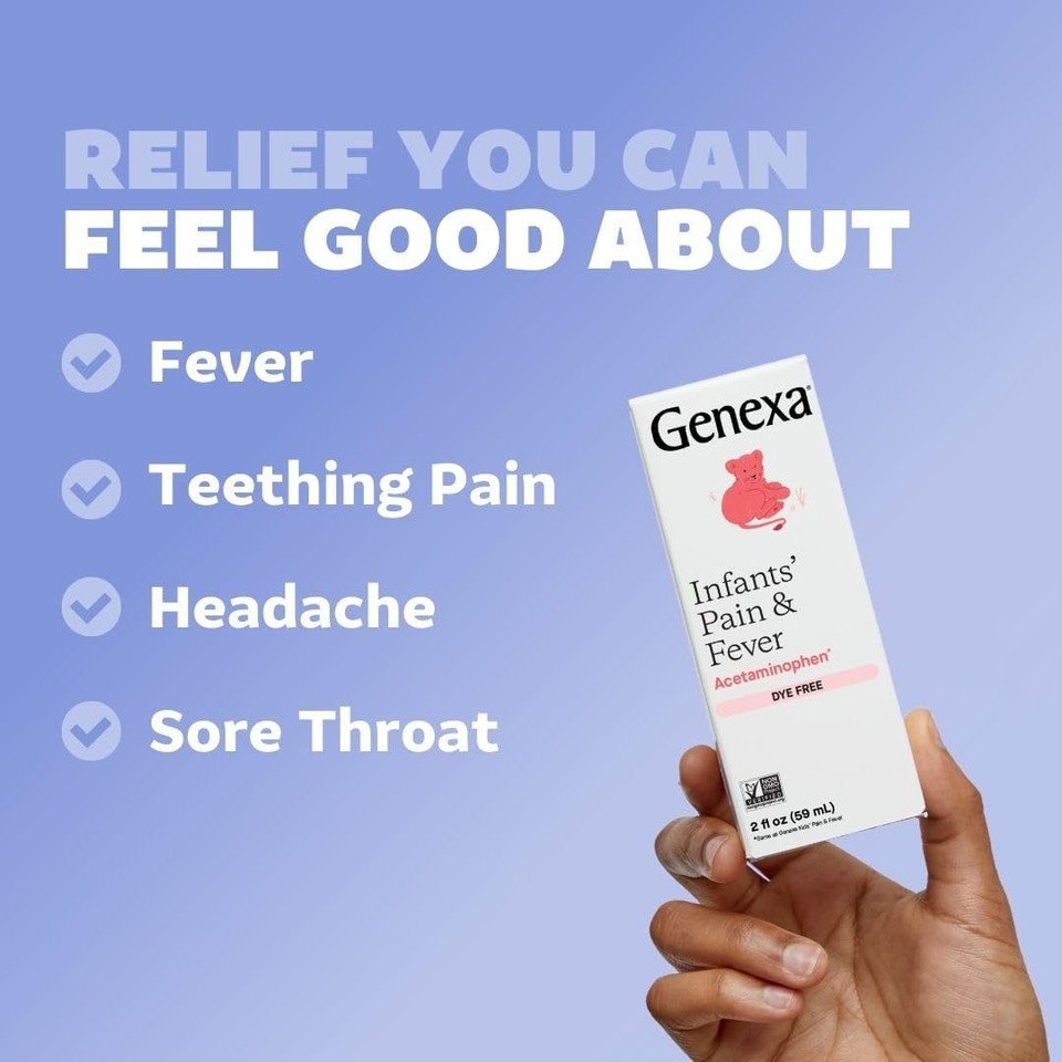 Genexa Infants Clean Pain & Fever Acetaminophen, Dye Free, 0% Artificial Additives, Delicious Organic Cherry Flavor, Liquid Oral Suspension Medicine For Baby, 160 Mg Per 5Ml, 2 Fl Oz