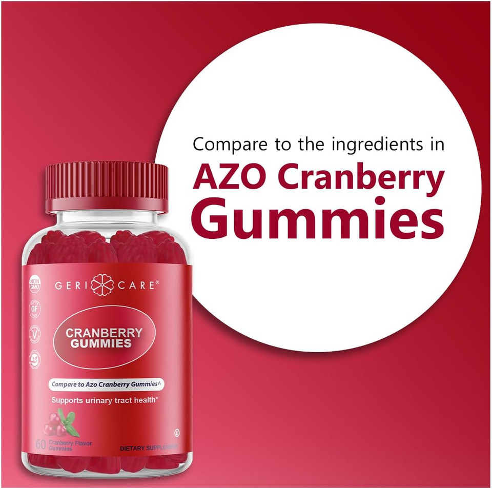 Gericare Cranberry Gummies  Naturally Sourced Cranberry Extract For Uti & Bladder Health, Antioxidant Support, Non-Gmo | Gluten-Free | Vegan | Gelatin-Free | Naturally Sourced, 60 Count