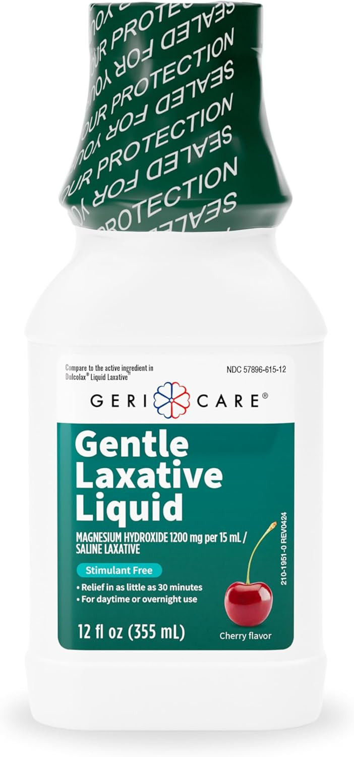 Gericare Liquid Laxative For Constipation Relief - Maximum Strength Stool Softener With Magnesium Hydroxide, Milk Of Magnesia Cherry Flavored, And Colonoscopy Prep Support, Stimulant Free 12 Oz