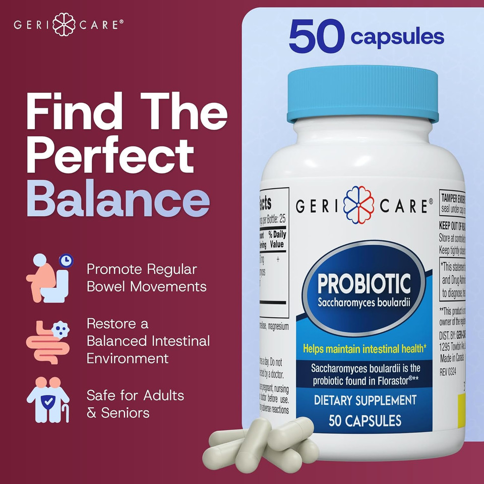 Gericare S. Boulardii Probiotic Saccharomyces Boulardii - Probiotics For Digestive Health For Women & Men - 500Mg - Compare To The Active Ingredient In Florastor Probiotic Gut Formula (50 Capsules)