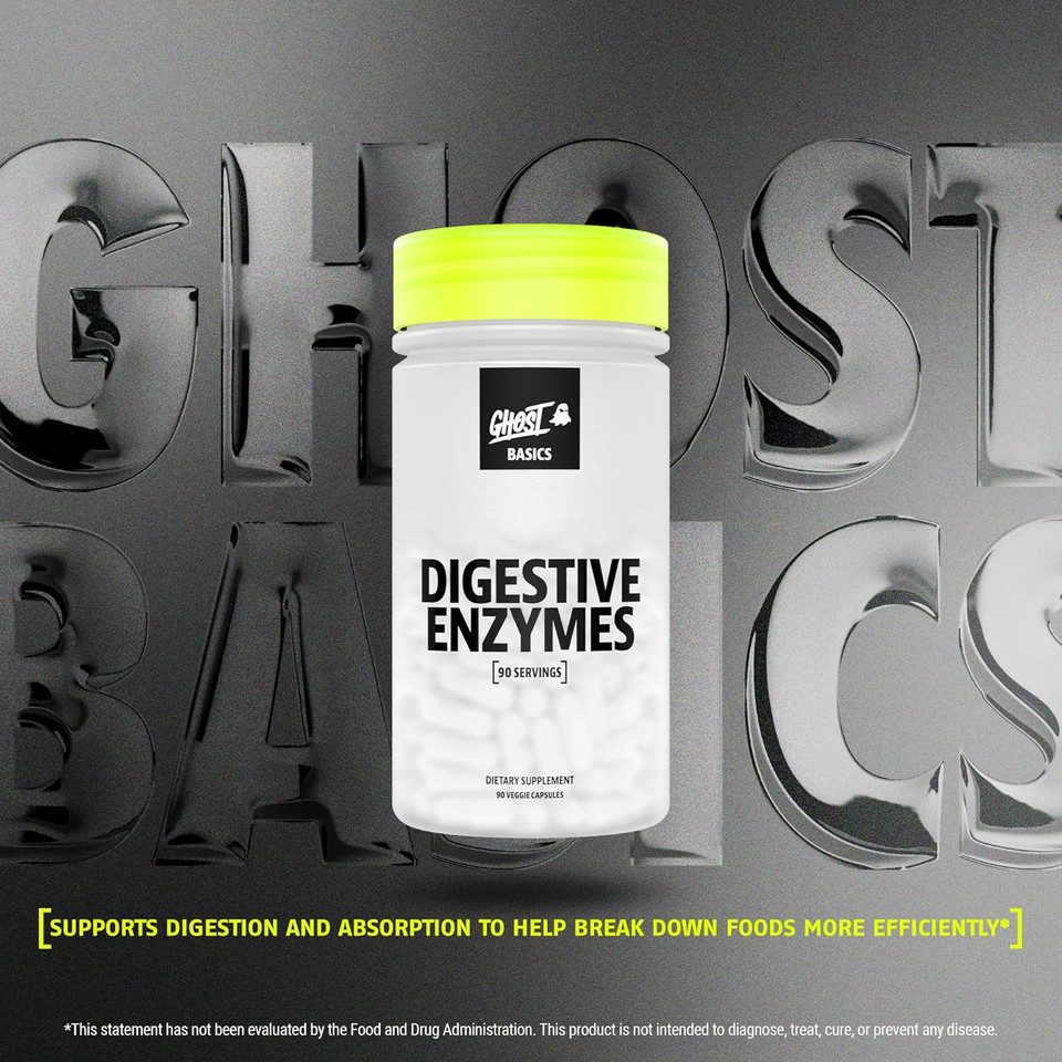 Ghost Basics Digestive Enzymes Supplement For Men & Women - Multi-Enzymes, Probiotics & Prebiotics For Supporting Digestion & Gut Health - Vegan Friendly - 90 Veggie Capsules