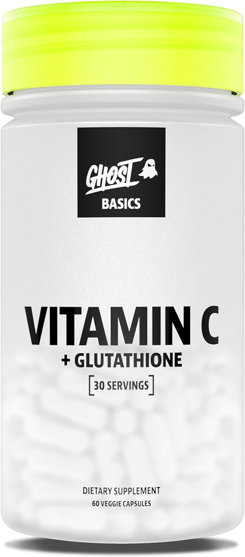 Ghost Basics Vitamin C + Glutathione Supplement For Men & Women  500Mg Pureway-C, 250Mg L-Glutathione For Immune Health Support, Detox & Cleanse  Vegan, Soy-Free & Gluten-Free - 60 Veggie Capsules