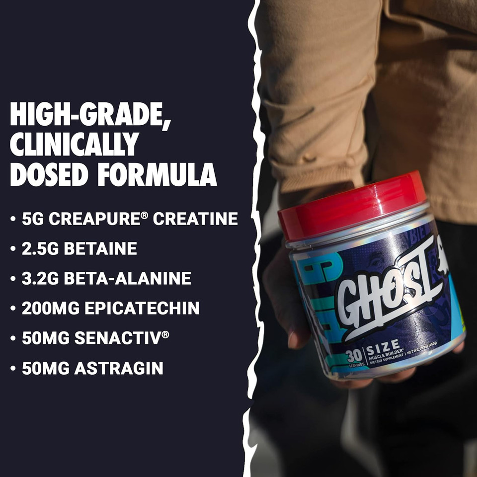 Ghost Size V3 Muscle Builder Dietary Supplement - Natty, 30 Servings  Support Muscle Growth & Strength Building For Men & Women - Creatine & Betaine - Free Of Sugar & Gluten