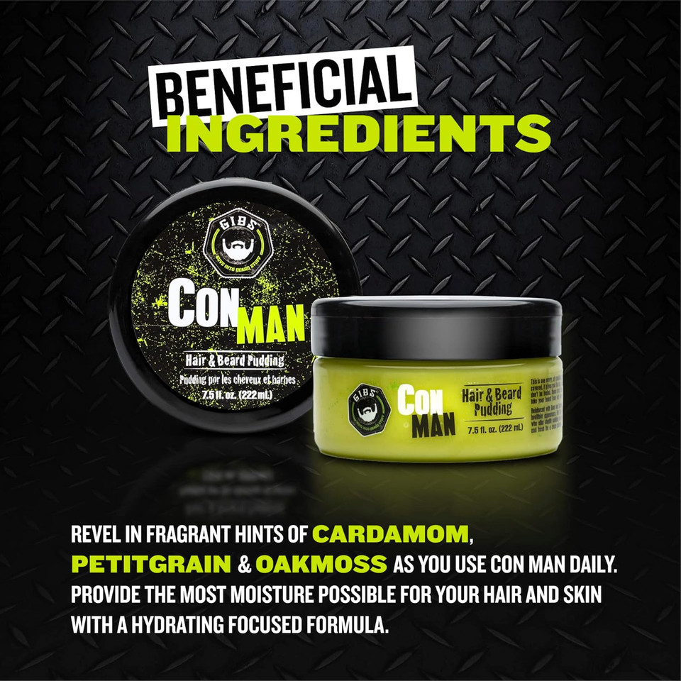 Gibs Con Man Hair & Beard Pudding - Leave-In Conditioner, Curl Definer,Green 7.5 Fl Oz