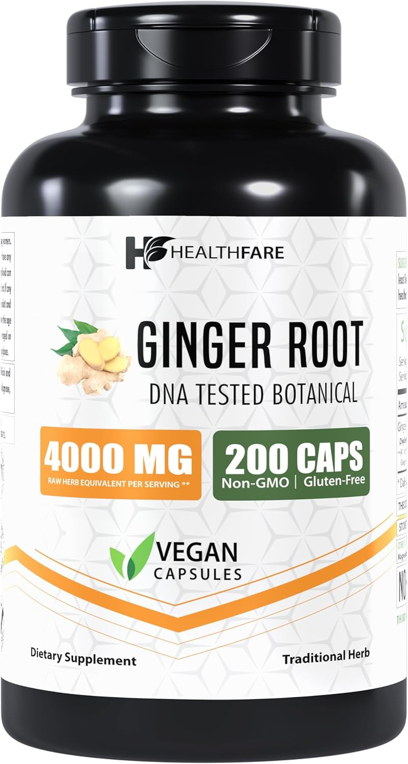 Ginger Root Extract, 4000Mg | 200 Veg Capsules | Gluten-Free | High Potency | Non-Gmo