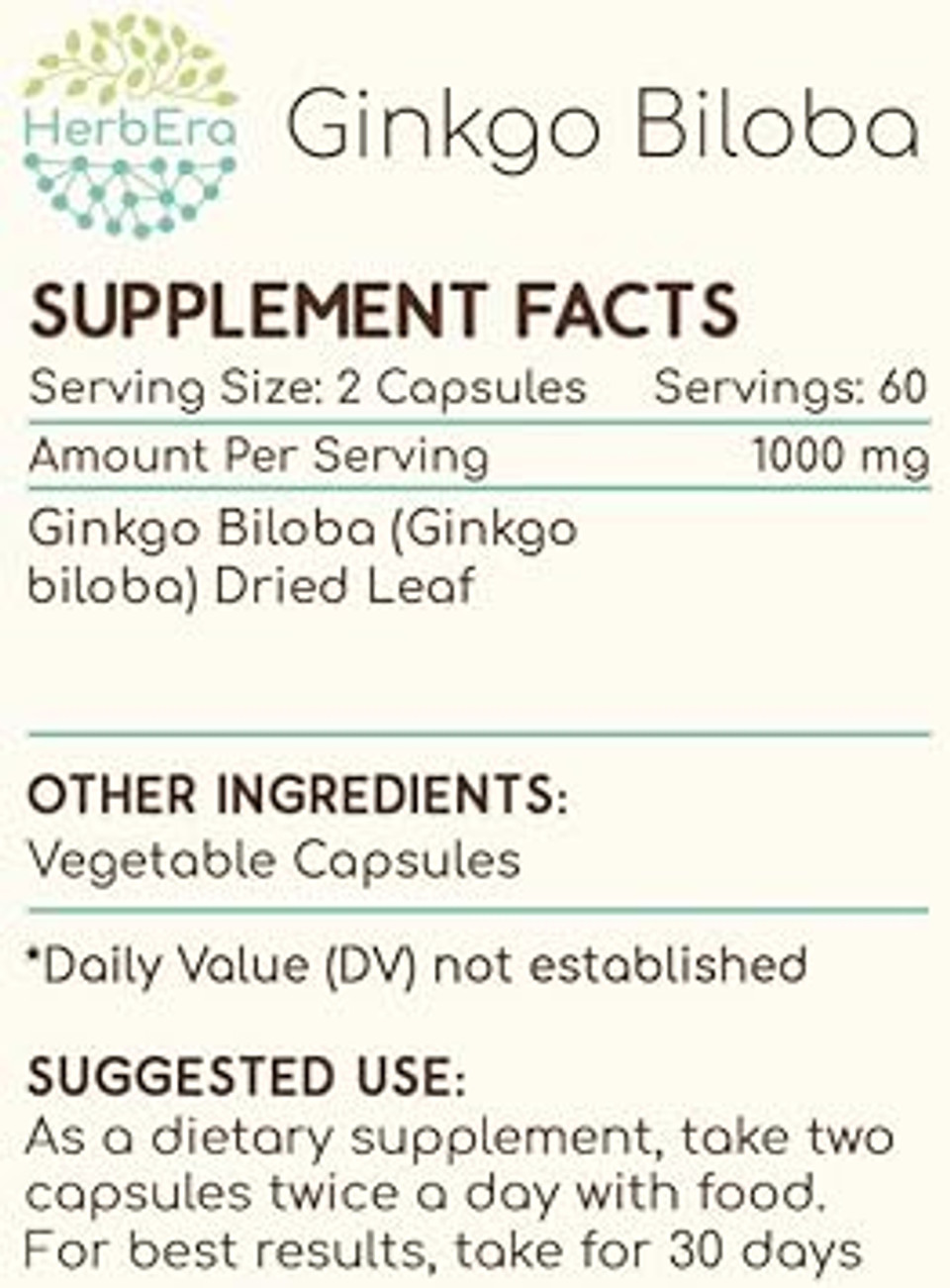 Ginkgo Biloba 60 Capsules, 500 Mg, Ginkgo Biloba (Ginkgo Biloba) Dried Leaf (60 Capsules)