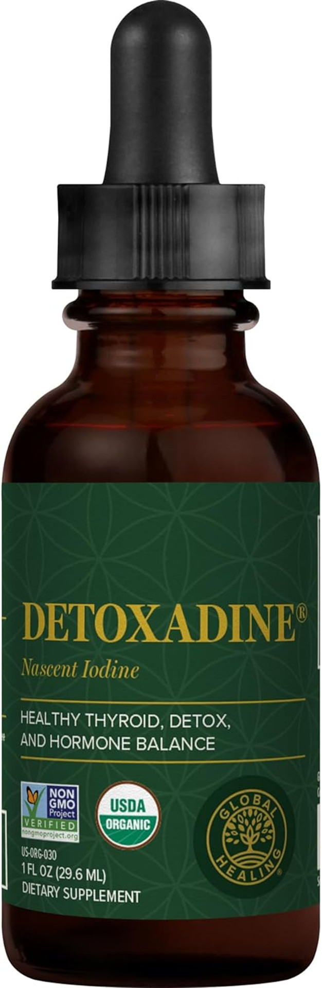Global Healing Center - Detoxadine - Organic Nascent Liquid Iodine Supplement Drops For Thyroid Support, Detox Cleanse, And Metabolism - Non-Gmo, Vegan, 200 Servings Iodine Drops (1 Oz)
