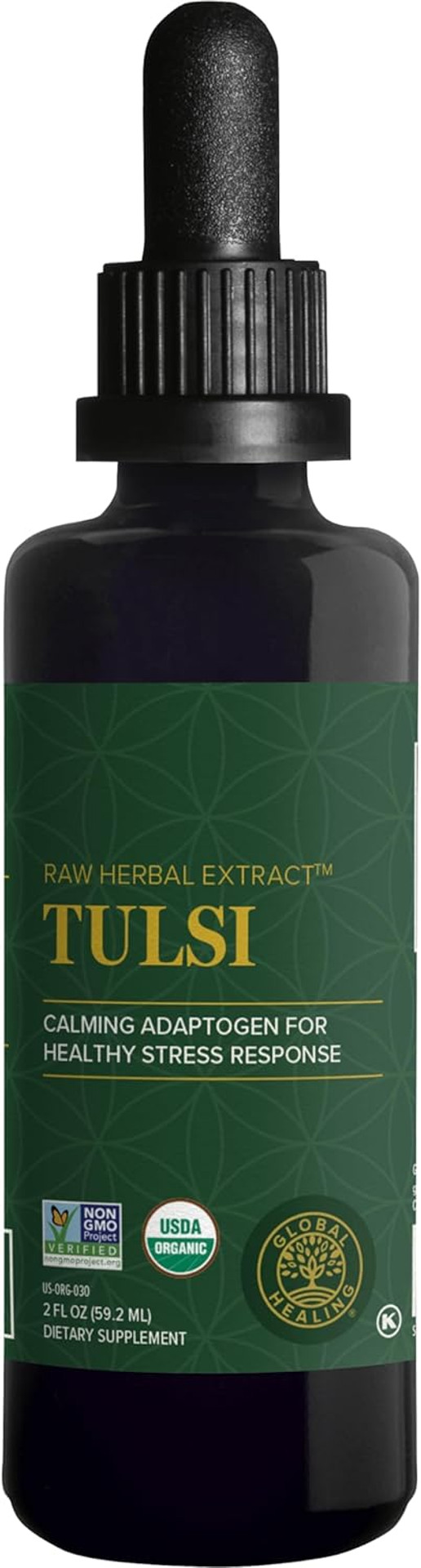 Global Healing Center - Organic Tulsi (Holy Basil Leaf Extract) Vegan Liquid Supplement Drops (Organic Basil) - Bioavailable Herb For Normal Stress Response, Natural Energy & Immune Support