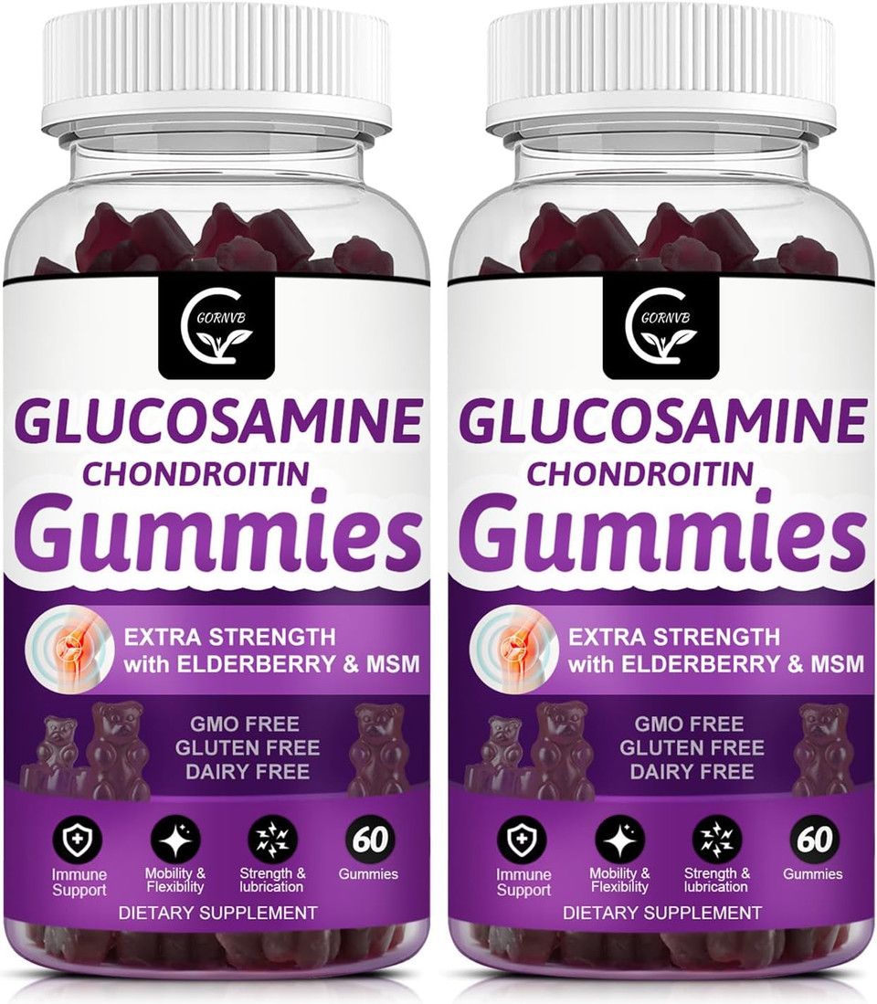 Glucosamine Chondroitin Gummies With Msm & Elderberry  Extra Strength Mobility & Flexibility Support, Antioxidant Immune Supplement For Women & Men