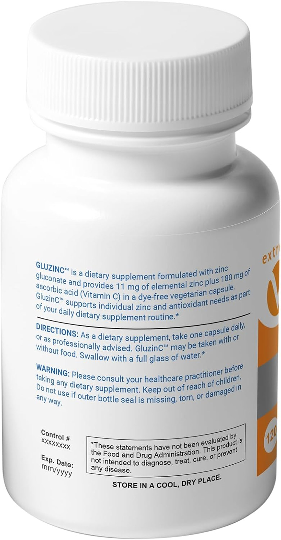 Gluzinc Immune Formula | Zinc Gluconate 11Mg + Vitamin C 180Mg | 120 Dye-Free Vegetarian Capsules