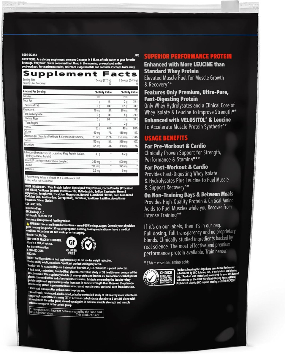 Gnc Amp Wheybolic Clinically Proven Protein Powder, 40G Whey Protein, Bcaa, Leucine, Increases Muscle Strength, Muscle Building, 3Rd Party Tested, Chocolate Fudge, Gluten Free, 10 Servings