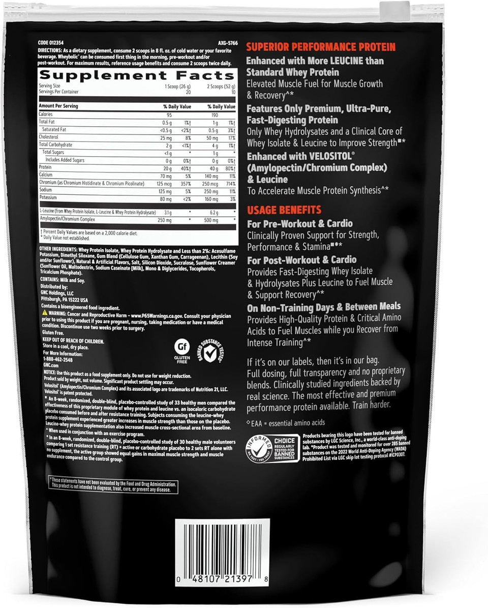 Gnc Amp Wheybolic Clinically Proven Protein Powder, 40G Whey Protein, Bcaa, Leucine, Increases Muscle Strength, Muscle Building, 3Rd Party Tested, Gluten Free, Classic Vanilla, 10 Servings