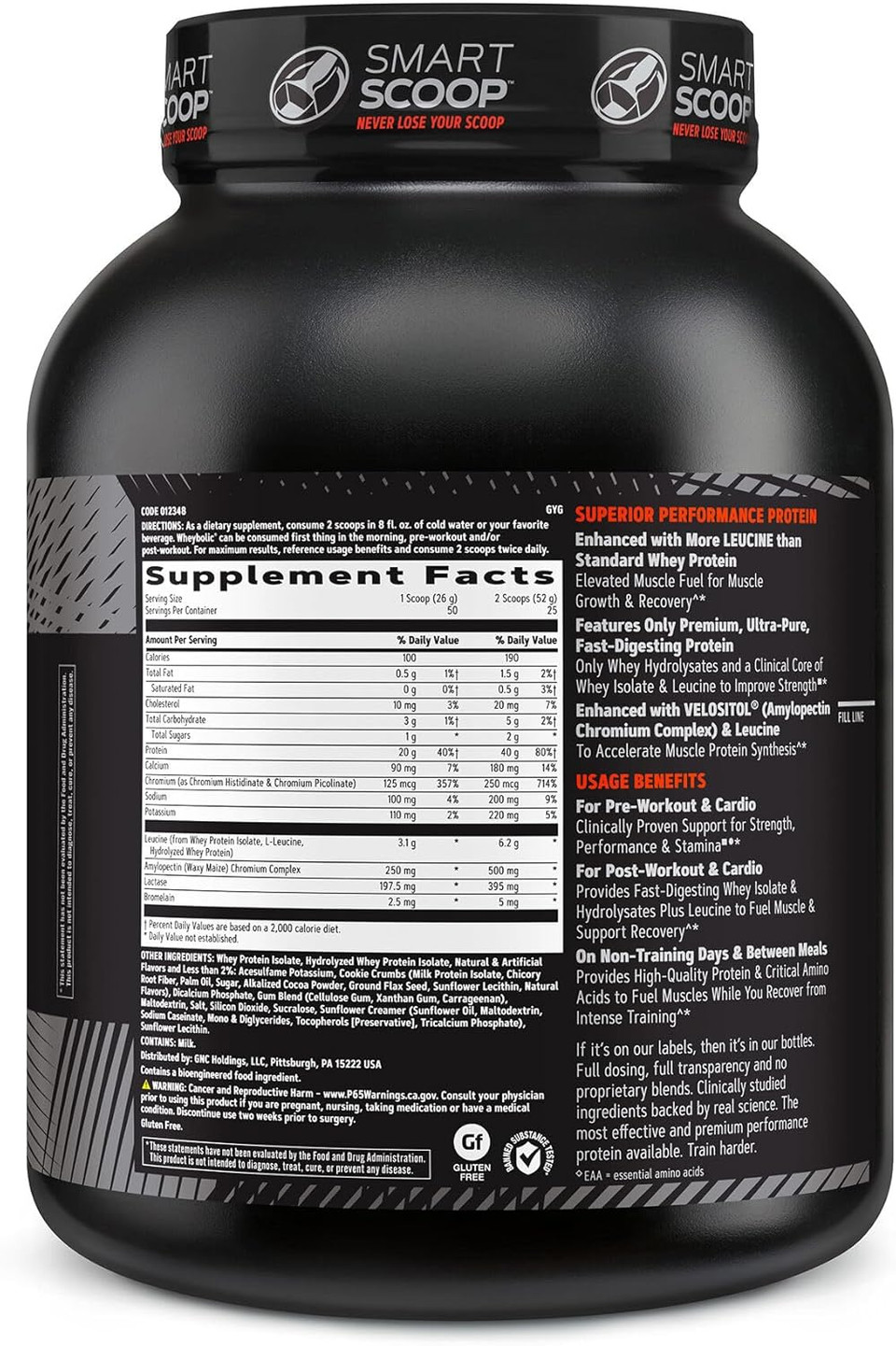 Gnc Amp Wheybolic Clinically Proven Protein Powder, 40G Whey Protein, Bcaa, Leucine, Increases Muscle Strength, Muscle Building, 3Rd Party Tested, Gluten Free, Cookies And Cream, 25 Servings