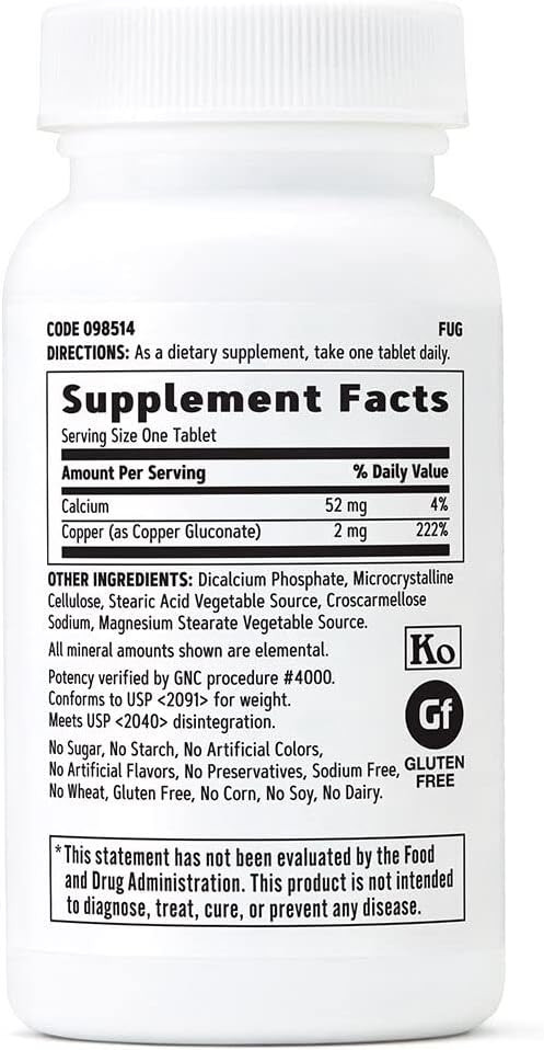 Gnc Copper 2Mg, Important For Iron Absorption, 100 Count