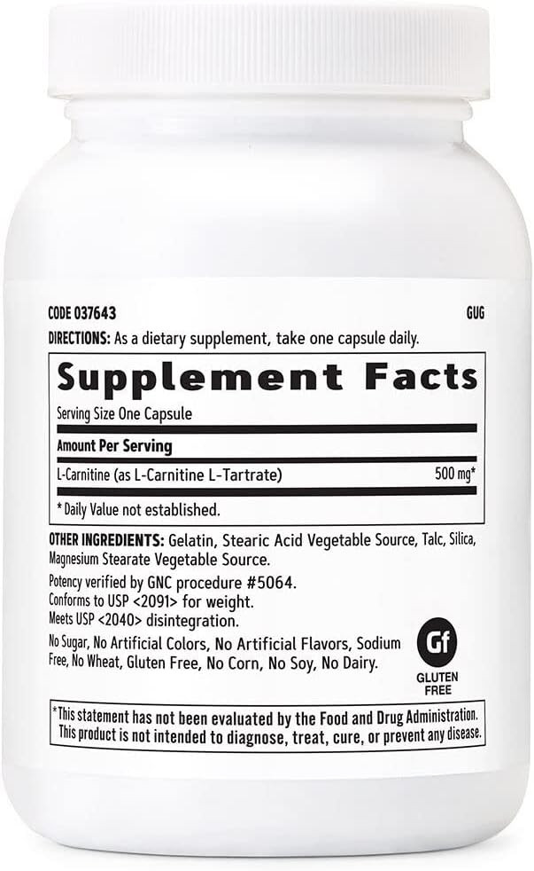 Gnc L Carnitine 500Mg Supplement, Supports Muscle Recovery, 120 Servings