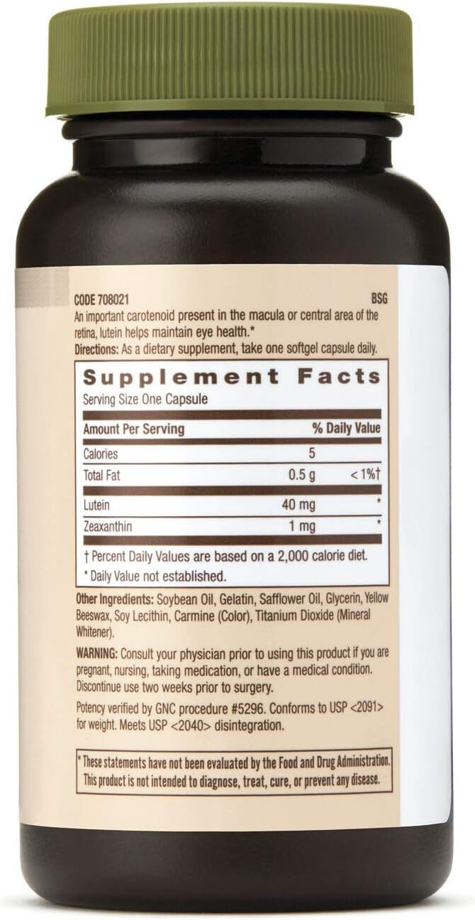 Gnc Lutein 40Mg, 60 Softgels, Supports Eye Health