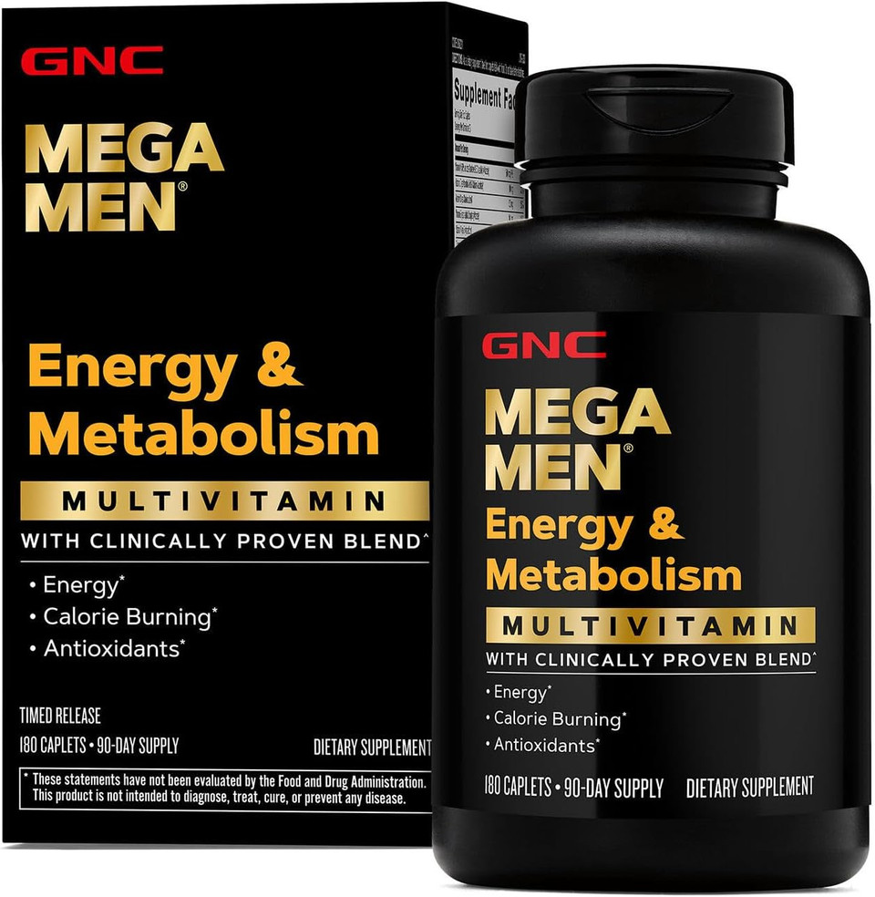 Gnc Mega Men Energy & Metabolism Multivitamin Caplets, Clinically Proven To Feel Better, Calorie Burn, Focus, 100Mg Caffeine, Thermogenic, Immune, B Vitamins, Timed Release, 180 Count, 90 Day Supply