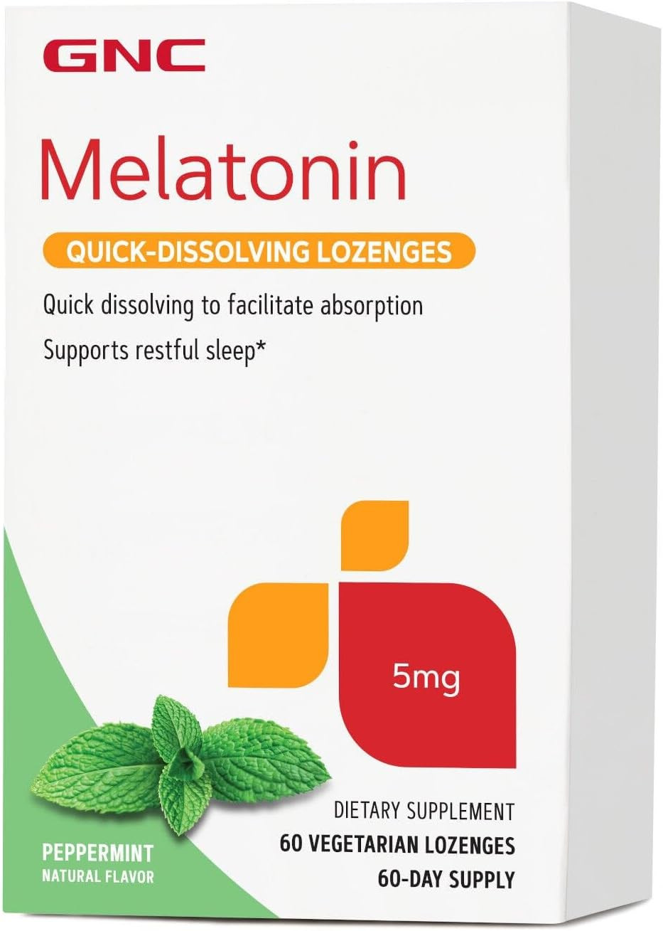 Gnc Melatonin Quick-Dissolving Lozenges 5 Mg - Peppermint | Supports Restful Sleep | 60 Lozenges