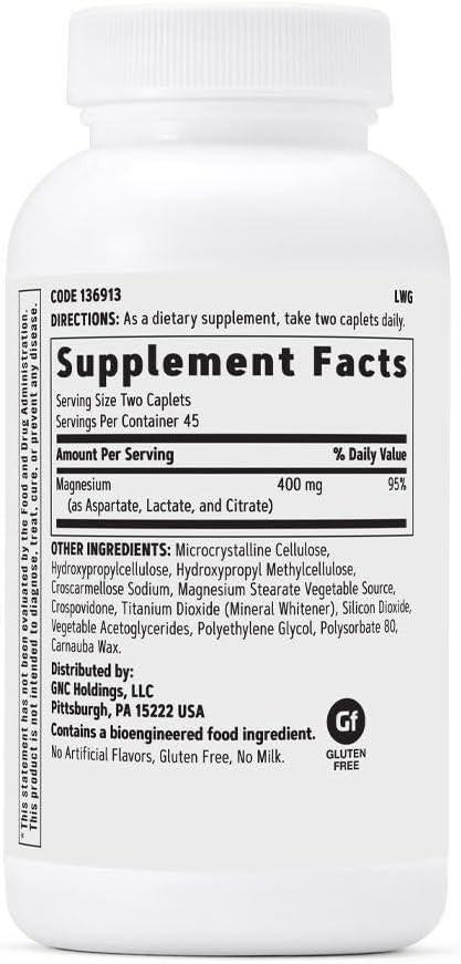 Gnc Super Magnesium 400Mg Supplement, Supports Strong Bones And Teeth, Highly Absorbable, 45 Servings