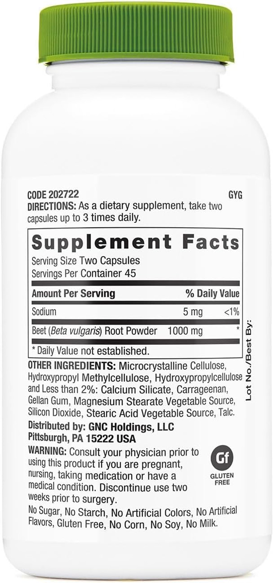 Gnc Superfoods Beet Root, Provides 60Mg Of Chlorophyll, 90 Capsules