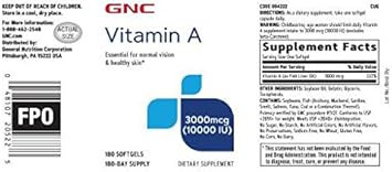 Gnc Vitamin A 3000Mcg Supplement, Supports Normal Vision And Healthy Skin, 180 Servings