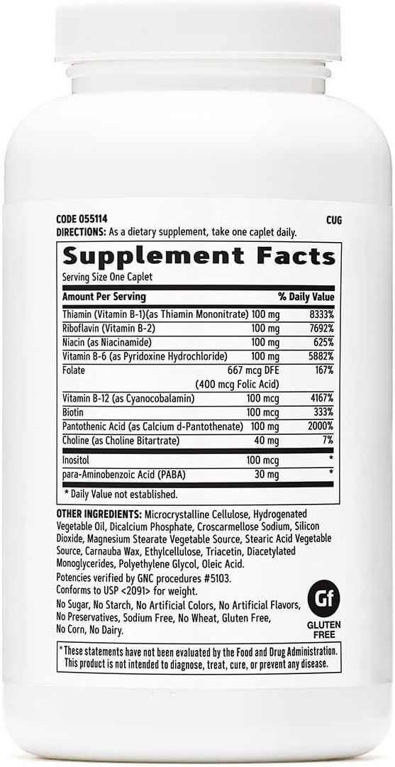 Gnc Vitamin B Complex 100 Supplement, Supports Energy, Metabolism And Immune Function, 250 Servings