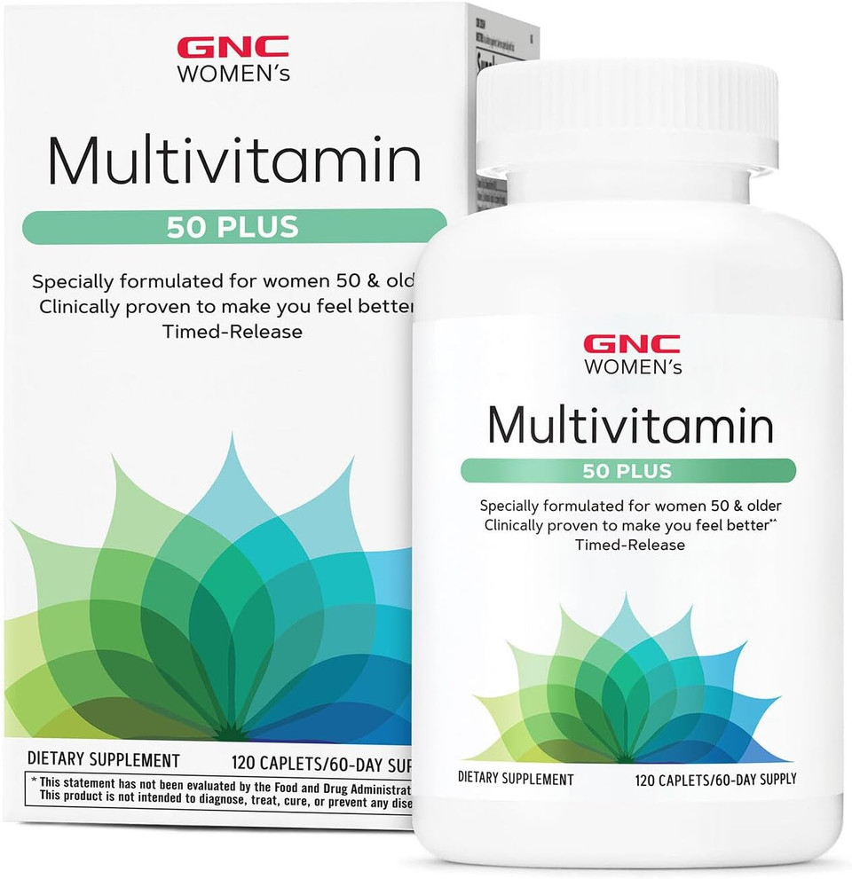 Gnc WomenS 50 Plus Multivitamin Caplets, Clinically Proven To Feel Better, Vitamin D-3, Immune, Strong Bones, Memory, Mental Sharpness, Vision, Biotin, Timed Release, 120 Ct, 60 Svgs