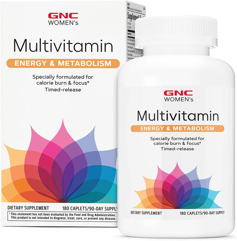 Gnc WomenS Energy And Metabolism Multivitamin Caplets, Clinically Proven, Calorie Burn, Focus, 100Mg Caffeine, Active Nutrition, Immune, Bone, Beauty, Iron, Biotin, Timed Release, 180 Ct, 90 Svgs