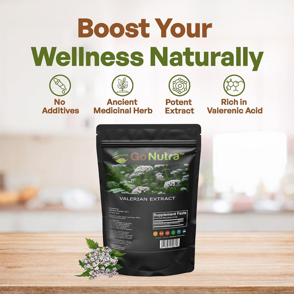 Go Nutra Valerian Root Extract Powder 10:1 Extra Strength 8 Oz. Valerian Extract Herbal Supplement