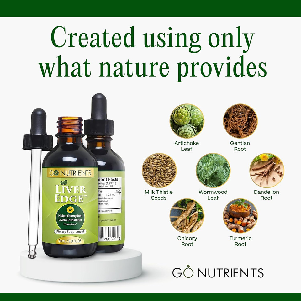 Go Nutrients Liver Edge  Milk Thistle Supplement For Liver Cleanse, Detox & Repair With Artichoke Extract For Health & Fatty Liver Support, Organic Liquid Drops & Tincture - 2 Oz, 48 Servings