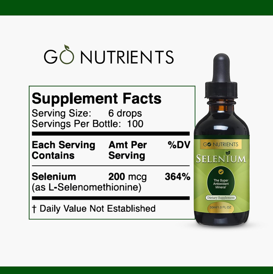 Go Nutrients Selenium Liquid Drops  200Mcg Selenomethionine For Men & Women  Pure Thyroid Support Supplement  High Absorption Tincture  For Immune & Antioxidant Health, & Energy Support, 1 Oz