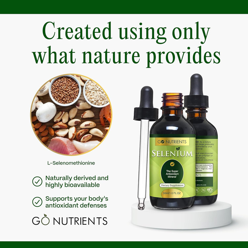 Go Nutrients Selenium Liquid Drops  200Mcg Selenomethionine For Men & Women  Pure Thyroid Support Supplement  High Absorption Tincture  For Immune & Antioxidant Health, & Energy Support, 1 Oz
