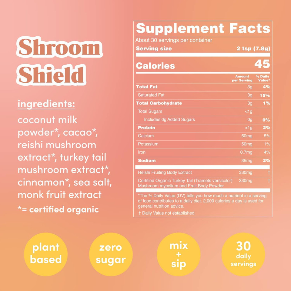 Golde Shroom Shield - Plant Based Superfood Blend W/Turkey Tail Mushroom & Reishi Mushroom Extract - Stress Defense - Antioxidants & Prebiotics - Vegan, Keto, & Sugar-Free Hot Cocoa - 30 Servings