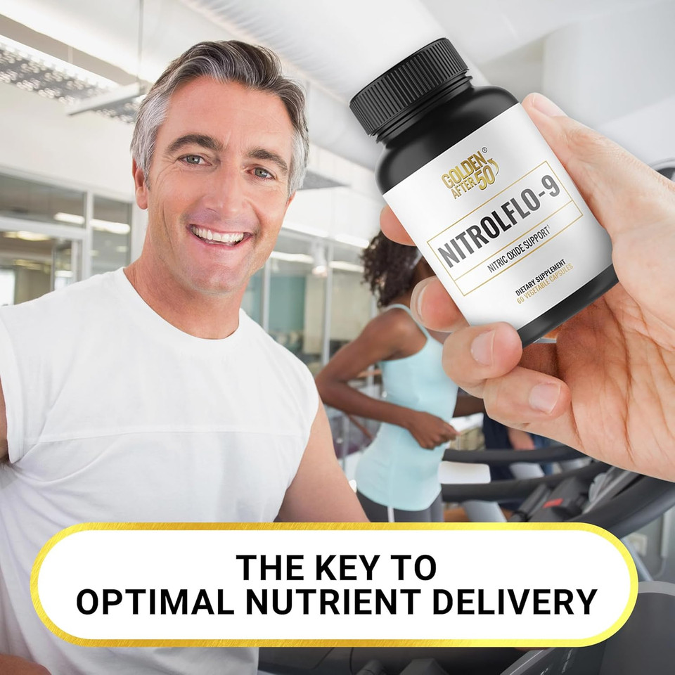 Golden After 50 Nitrolflo-9 - Nature-Powered Nitric Oxide Supplement With Pomegranate Extract, Grape Seed, And S7® - Supports Nutrient Circulation And Optimal Energy - 60 Capsules