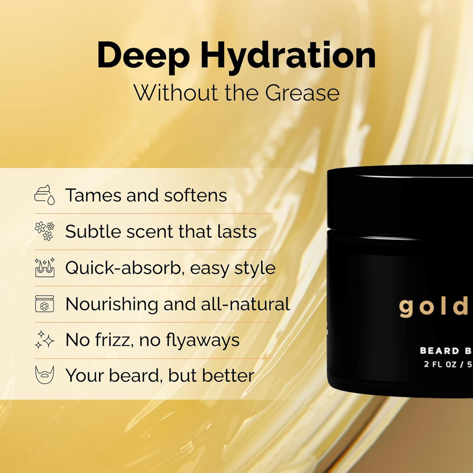 Golden Grooming Beard Balm | Unique Masculine Scent | Shea Butter For Beard Growth | Tames, Moisturizes & Styles  Warm Cedar, 4Oz